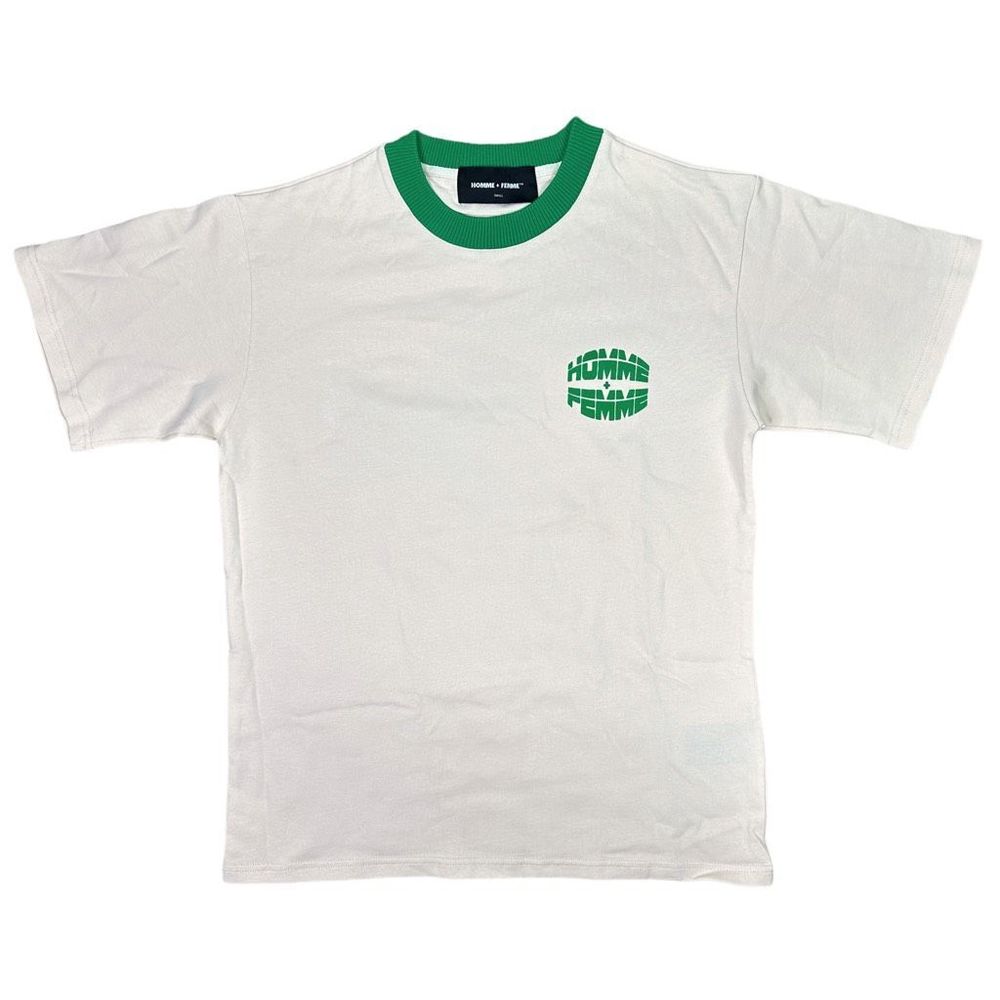 Homme + Femme LA Cream & Green Crew Neck Tee - Size Small